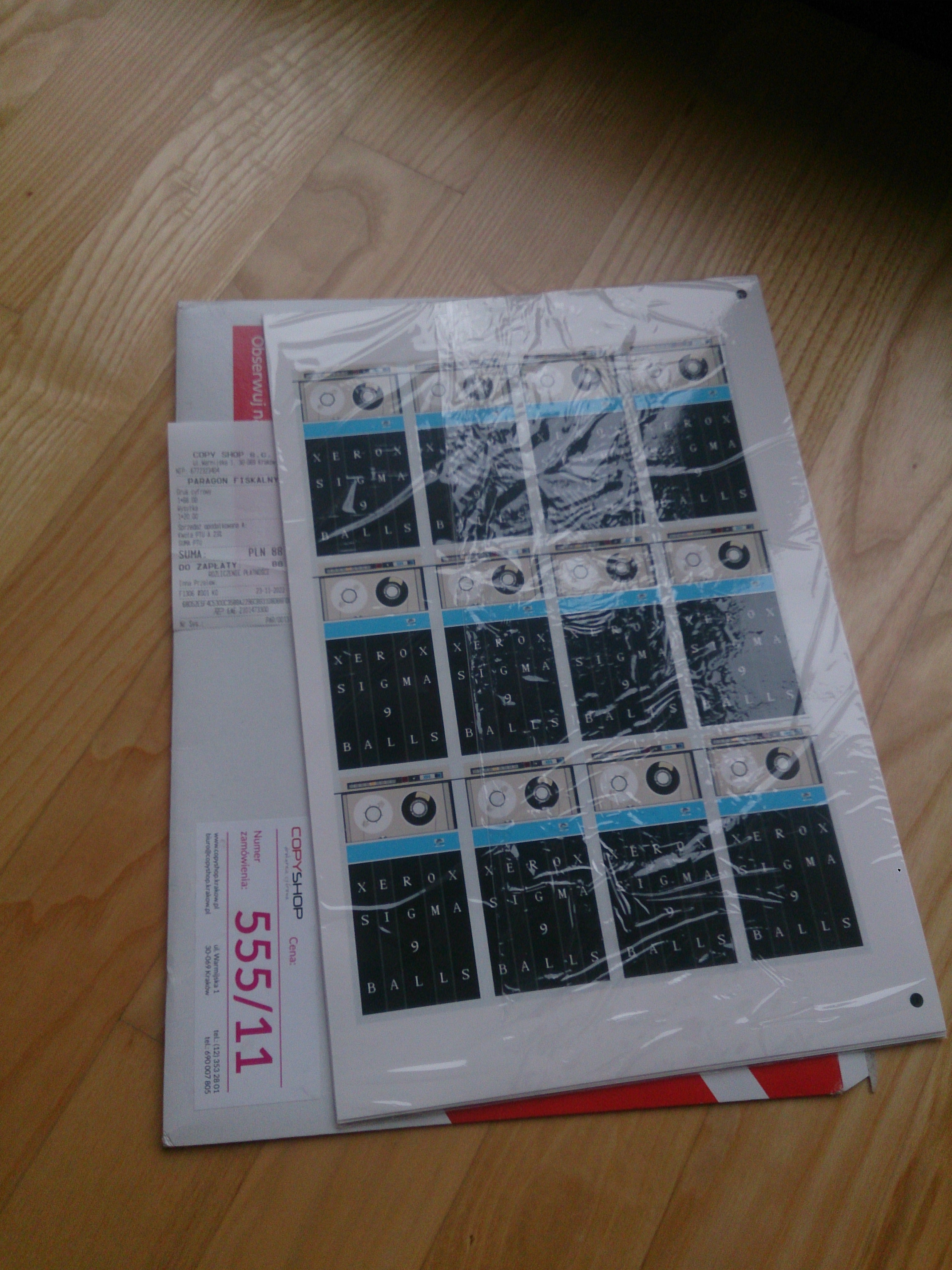 pre-scored sheet of XEROX SIGMA 9 BALLS stickers, 4x3