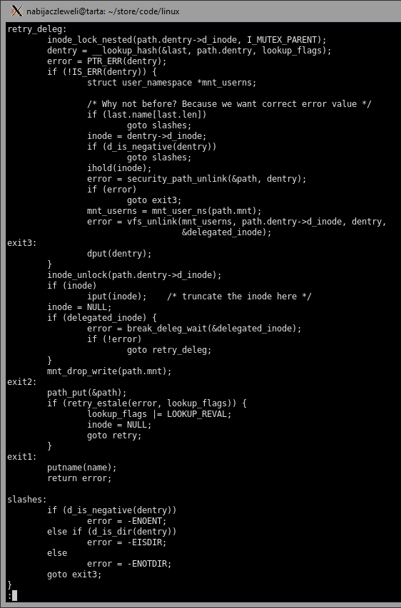 slashes:         if (d_is_negative(dentry))                 error = -ENOENT;         else if (d_is_dir(dentry))                 error = -EISDIR;         else                 error = -ENOTDIR;         goto exit3;