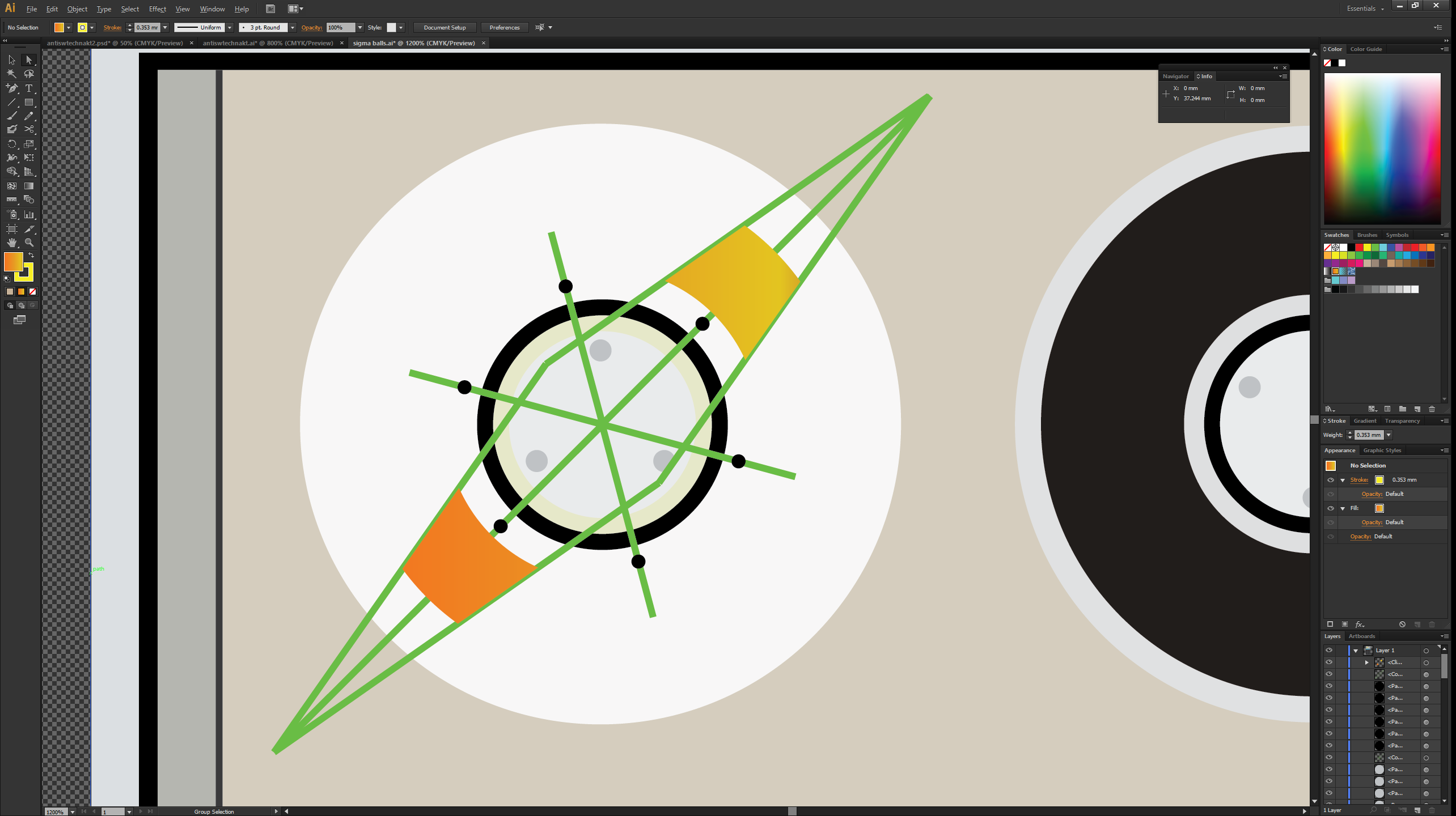 the same, but now the circle is ANDed with the construction lines